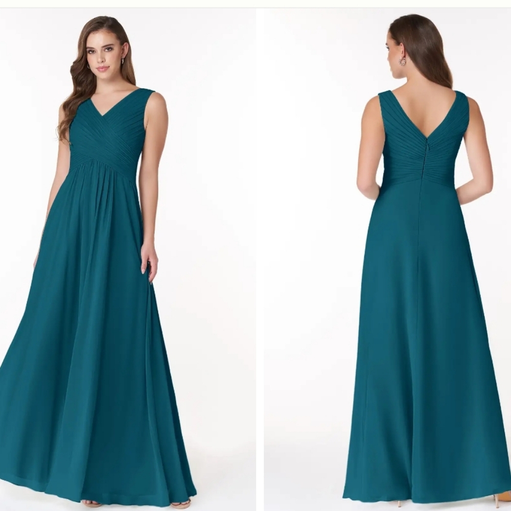 Azazie Deep Blue Pleated Prom Dress